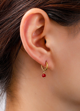 One Bead Hoop - 14K - goud/bordeaux - Modeaccessoires - Juwelen - Oorbellen