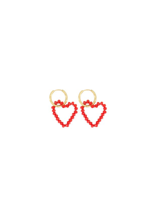 Oorbel Hanger Met Kraal Hartje Oranjerood/Goud - 0407-056 - oranjerood / goud / One size - Modeaccessoires - Juwelen