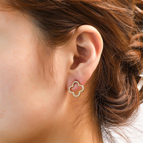Strass Open Clover Stud - 14K - Modeaccessoires - Juwelen - Oorbellen