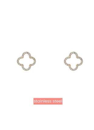 Strass Open Clover Stud - 14K - Modeaccessoires - Juwelen - Oorbellen