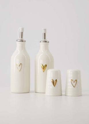 Peper en zout stel keramiek ’hartje’ wit/goud Cadeau’s & Lifestyle Keuken & eetkamer Borden Schalen & Kommen