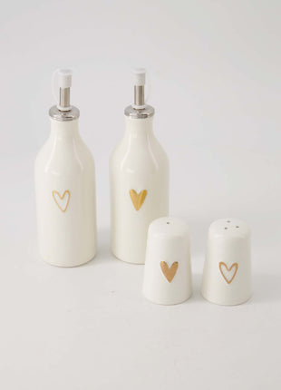Peper en zout stel keramiek ’hartje’ wit/goud Cadeau’s & Lifestyle Keuken & eetkamer Borden Schalen & Kommen