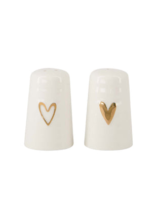 Peper en zout stel keramiek ’hartje’ wit/goud Cadeau’s & Lifestyle Keuken & eetkamer Borden Schalen & Kommen