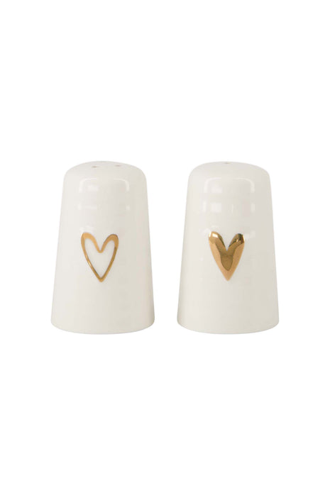 Peper en zout stel keramiek ’hartje’ wit/goud Cadeau’s & Lifestyle Keuken & eetkamer Borden Schalen & Kommen