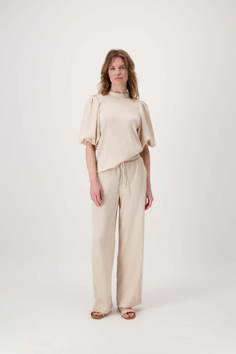 Plisse broek – beige - Beige / 36/S - Kleding - Broeken
