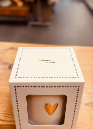 Geurkaars keramiek in doosje - 'bedankt' - wit/goud/grijsblauw