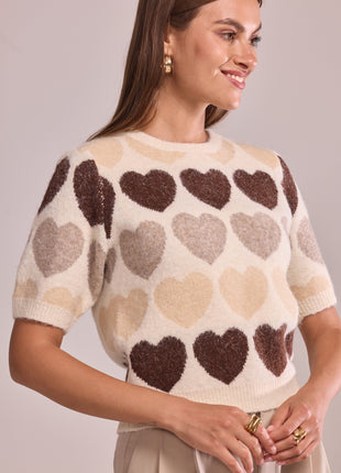 Pull Sigolaine (hartjes) IH25680 (beige) Kleding Truien en cardigans