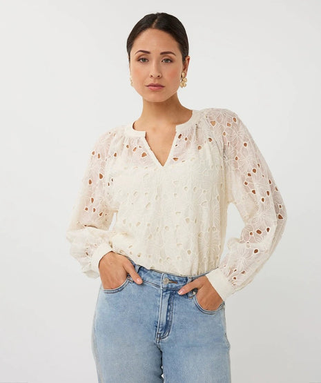 Blouse raglan embroidery anglaise - SP26.28026 - Ecru by Esqualo