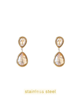 Oorbellen - Double Stone - 14K + champagne