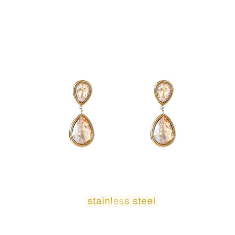 Oorbellen - Double Stone - 14K + champagne