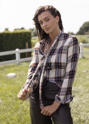 Ruit blouse met strik – kit / caramel Kleding Blouses