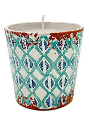 Keramieken Pot met Kaars - geruit - 10X10cm - MENTA Y BASILICO by Wax Design