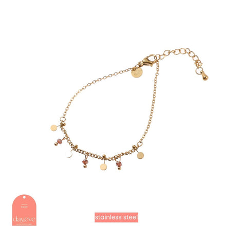 Armbandje - Beads + Petals Bracelet - 14K + brown