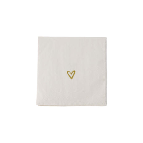 Servetten hartje 12,5x12,5cm wit/goud (0711-134) - Lifestyle - Koken & Tafelen - Tafeltextiel & Servetten