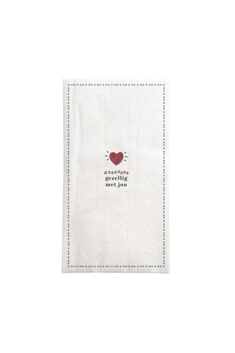 Servetten rechthoek - ’gezellig’ - wit/rood/grijsblauw - Cadeau’s & Lifestyle - Keuken & eetkamer - Tafeltextiel &