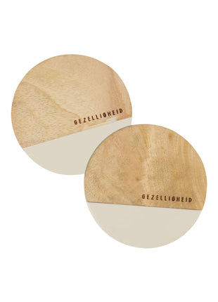 Set van 2 onderzetters hout - ’gezelligheid’ - zand/naturel - Cadeau’s & Lifestyle - Keuken & eetkamer - Planken &