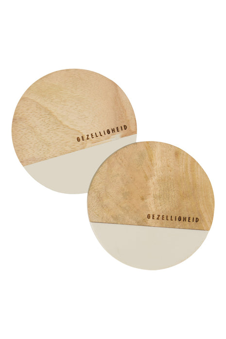 Set van 2 onderzetters hout - ’gezelligheid’ - zand/naturel - Cadeau’s & Lifestyle - Keuken & eetkamer - Planken &