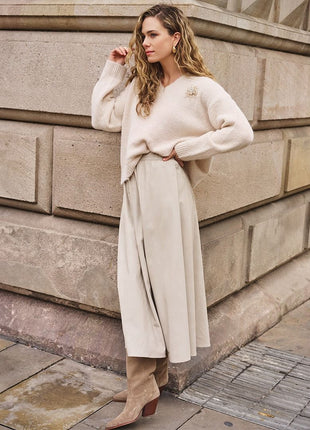 Skirt long lightweight PU F25.11504 Light Taupe Kleding Rokken