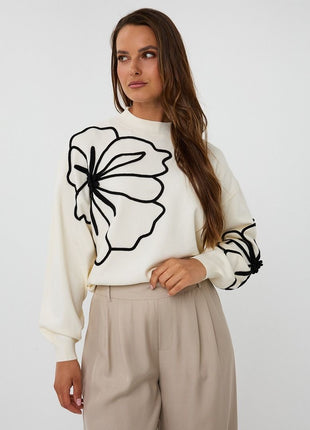 Sweater tape flower patch F25.02505 (offw) Kleding Truien en cardigans
