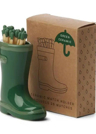 Wellington Boot Matches Holder with 25 Matches Dark & Light Green by Paddywax