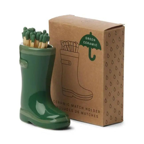 Wellington Boot Matches Holder with 25 Matches Dark & Light Green by Paddywax