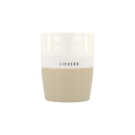 Theemok - ’lieverd’ - wit/zand - Lifestyle - Koken & Tafelen - Servies - Mokken & Bekers