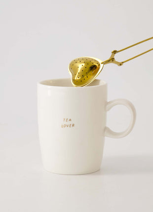 Theemok ’tea lover’ wit/goud Cadeau’s & Lifestyle Keuken & eetkamer Mokken & Bekers