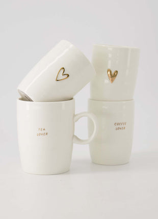 Theemok ’tea lover’ wit/goud Cadeau’s & Lifestyle Keuken & eetkamer Mokken & Bekers
