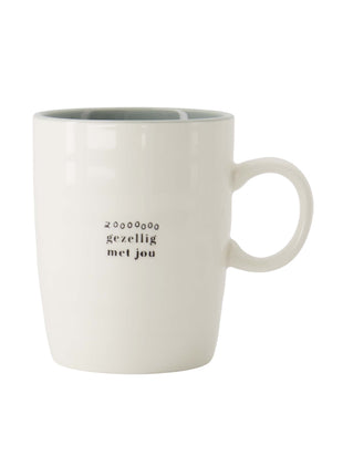 Theemok ’zo gezellig met jou’ wit/grijsblauw/zwart Cadeau’s & Lifestyle Keuken & eetkamer Mokken & Bekers