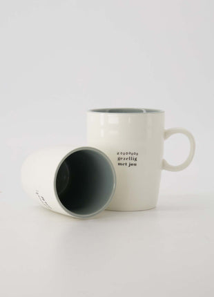 Theemok ’zo gezellig met jou’ wit/grijsblauw/zwart Cadeau’s & Lifestyle Keuken & eetkamer Mokken & Bekers