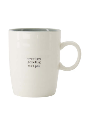 Theemok ’zo gezellig met jou’ wit/grijsblauw/zwart Cadeau’s & Lifestyle Keuken & eetkamer Mokken & Bekers