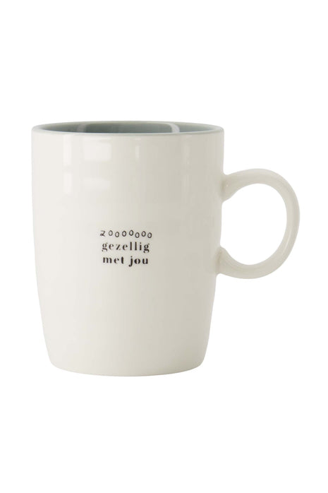 Theemok ’zo gezellig met jou’ wit/grijsblauw/zwart Cadeau’s & Lifestyle Keuken & eetkamer Mokken & Bekers