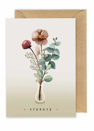 Wenskaart - Bloemen sterkte met een mooie vaas en bloemen, perfect voor een steunbetuiging.