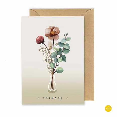 Wenskaart - Bloemen sterkte met een mooie vaas en bloemen, perfect voor een steunbetuiging.