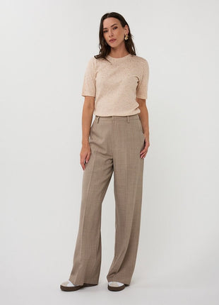 Trousers wide leg F25.10539 (Taupe Melange) Kleding Broeken