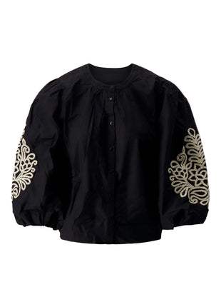 Blouse met borduur mouwen – zwart