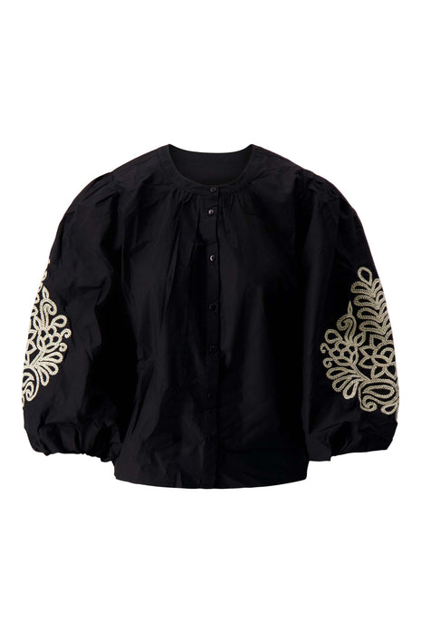 Blouse met borduur mouwen – zwart