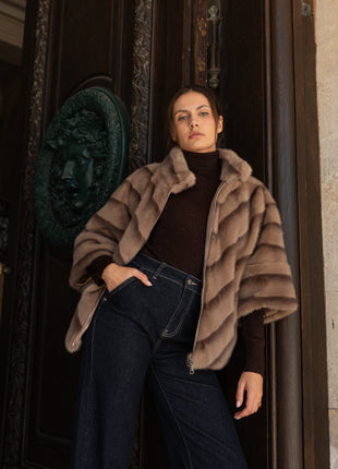 Vestje L/M met rits fake fure Y124 (taupe) Taupe / TU Kleding Blazers & vestjes