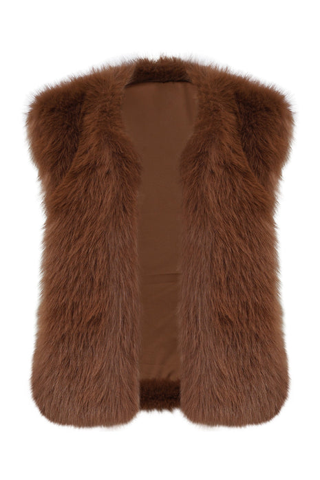 Vestje - z/m - fake fure - choco - 25621 - Kleding - Blazers & vestjes