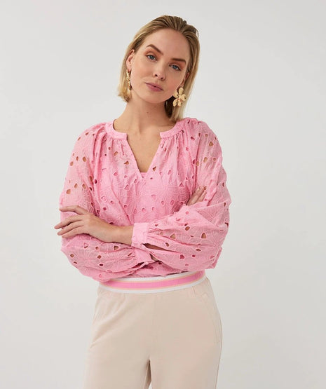 Blouse raglan embroidery anglaise - SP26.28026 - Romance Rose by Esqualo