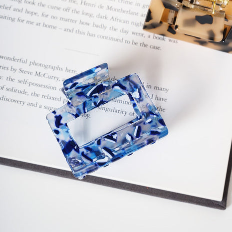 Viv - Vierkante Clip Blauw/ wit gevlekt - Modeaccessoires - Haarspelden
