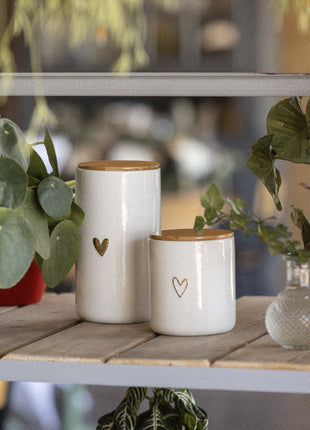 Voorraadpot met deksel keramiek L hartje wit/goud Cadeau’s & Lifestyle Keuken & eetkamer Voorraadpotten
