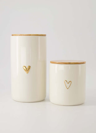Voorraadpot met deksel keramiek M lijn hartje wit/goud Cadeau’s & Lifestyle Keuken & eetkamer Voorraadpotten