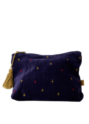 Toilettas - velvet sterren - donkerblauw/goud