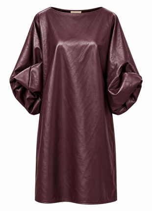 Jurk - Victorine - Faux Cuir Bordeaux