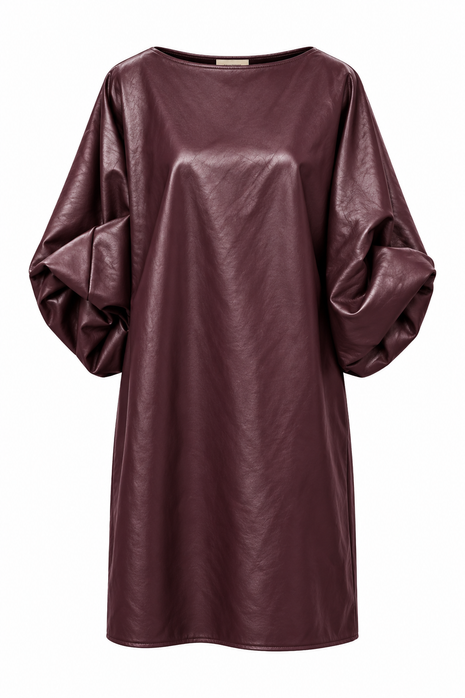 Jurk - Victorine - Faux Cuir Bordeaux