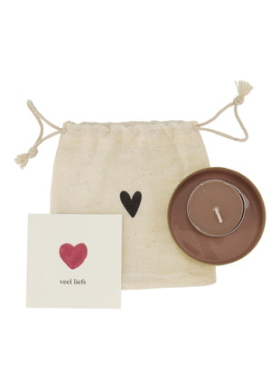 Waxinelichthouder metaal in zakje - roze / goud - Cadeau’s & Lifestyle - Woonkamer - Kaarsen & Geurkaarsen