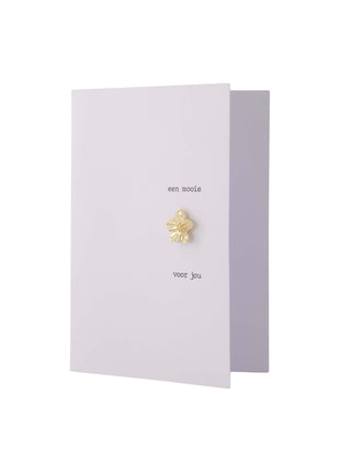 Wenskaart ’bloem’ - broche - wit/goud - Lifestyle - Van papier - Wenskaarten - Felicitatie