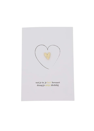 Wenskaart broche hartje in je hart wit/zwart/goud Cadeau’s & Lifestyle Van papier Wenskaarten Moeilijke Momenten