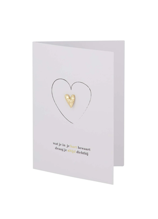 Wenskaart broche hartje in je hart wit/zwart/goud Cadeau’s & Lifestyle Van papier Wenskaarten Moeilijke Momenten